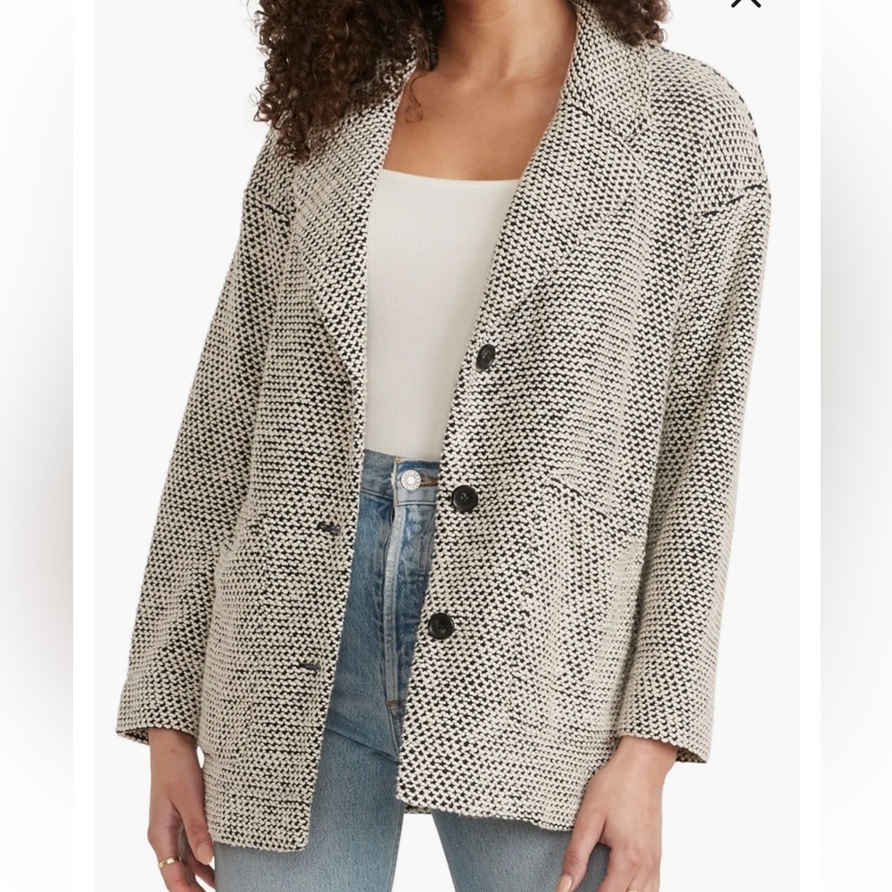 Marine Layer Birdseye Blazer black white contrast small women’s - Picture 1 of 5